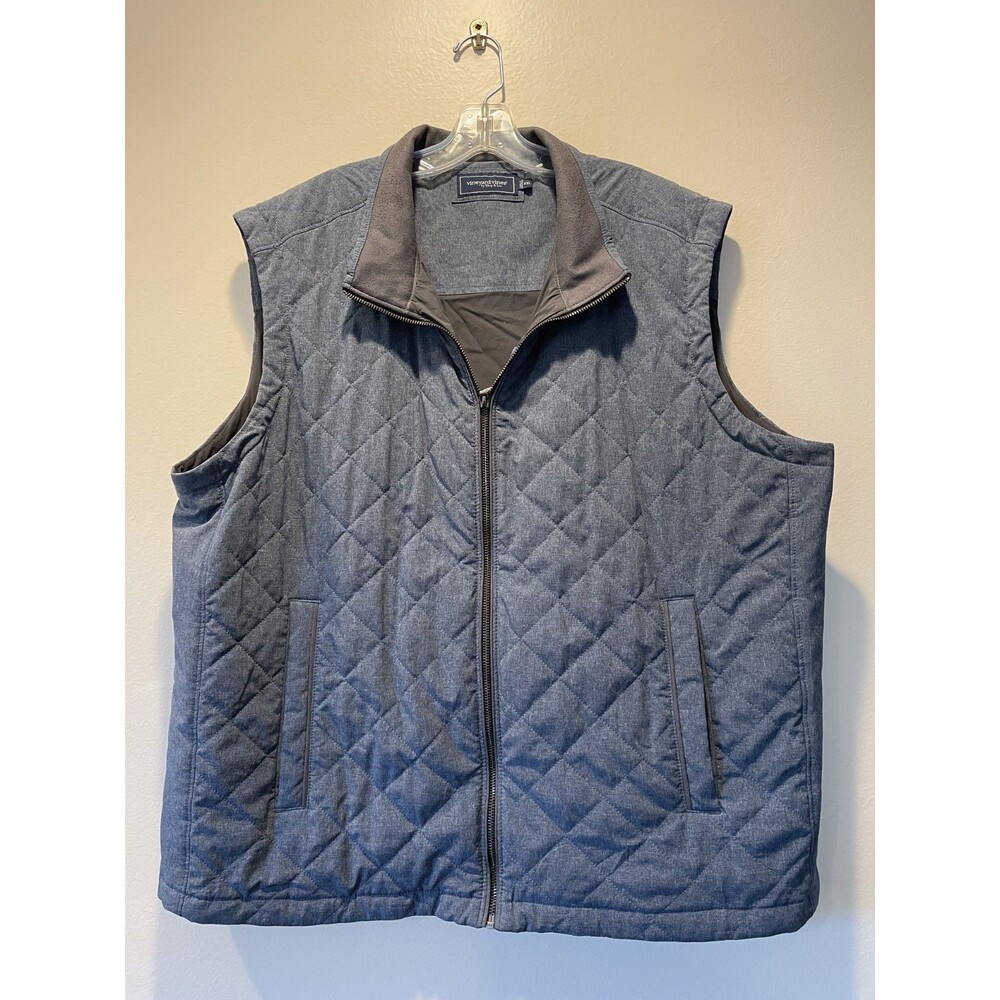 Vineyard Vines Men’s Quilted Primaloft Light Vest Blue Diamond Stitch XXL 2 XL